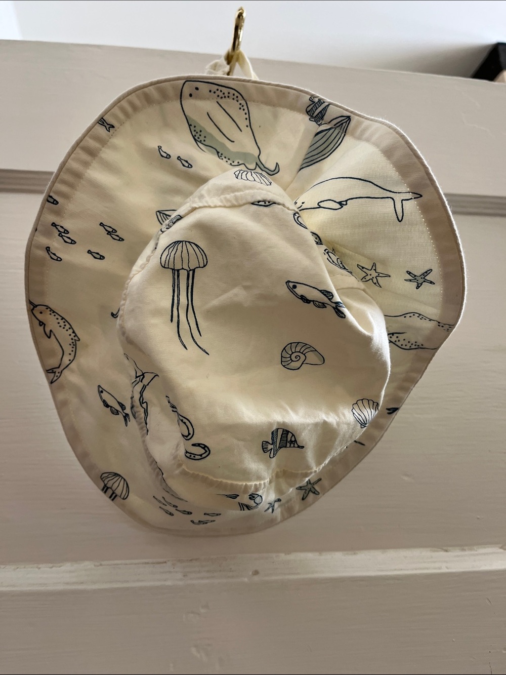 Baby 6-12 month Ocean Print Sun Hat by Pehr - Cream with Navy Sea Life
